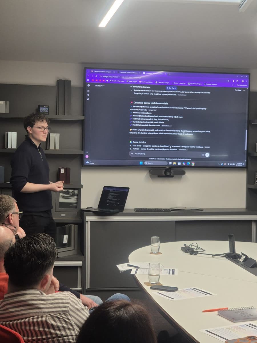 Tudor running a live AI demo on the team's own questions