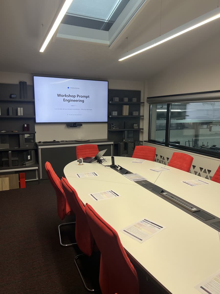 A meeting room set up for a prompt engineering workshop
